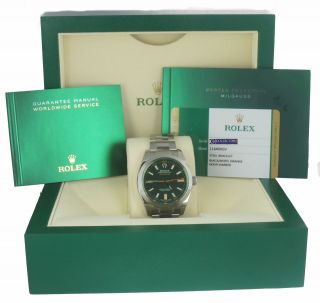 Rolex Milgauss Green Black Orange 116400 Gv V 40mm Stainless Watch