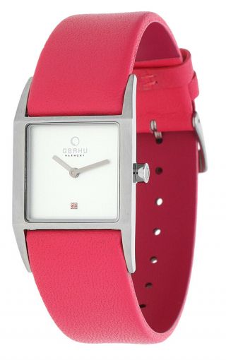 Obaku Harmony Edelstahl Silber Damen Uhr Damenuhr Lederband Pink V113lcirp