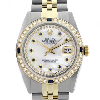 Mens Rolex Watch Datejust 16013 Gold / Steel 36mm Diamond Sapphire Dial Bezel