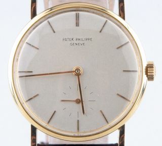 Patek Philippe 18k Yellow Gold Hand - Winding Watch W/ Black Leather Strap 3410