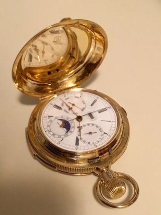 18K 186g Gold Georges Sandoz Minute Repeater Chronograph Pocket Watch 3x Date 3