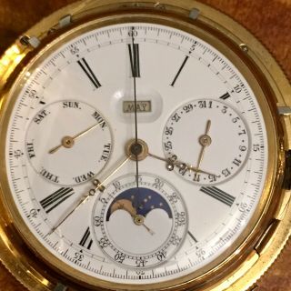 18K 186g Gold Georges Sandoz Minute Repeater Chronograph Pocket Watch 3x Date 8