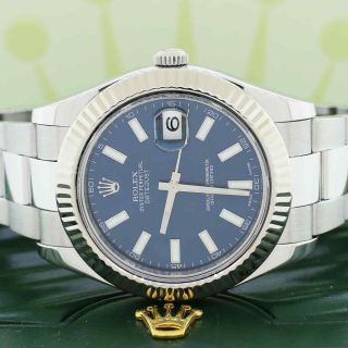 Rolex Datejust Ii 18k White Gold Stainless Blue Index Dial 41mm Automatic 116334