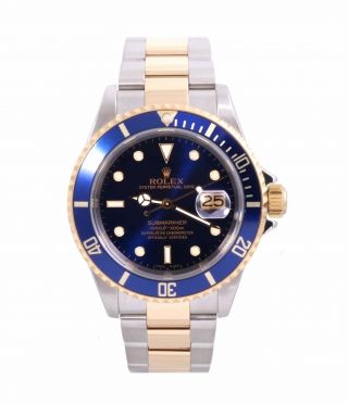 2005 Rolex 18K/SS Submariner Blue - 16613 - Box/Papers - SEL - No Holes Case 2