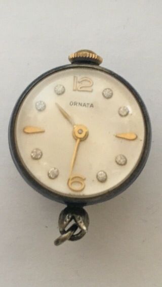 Ornata Blue Enamel / Rhinestone Watch Pendant Necklace Charm Fob Globe Ball