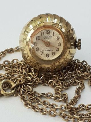 A Vintage Gold Plated 17 Jewels Mortima Ball Pendant Watch.