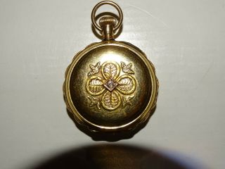 Antique 14k Ladies American Waltham Gold Pocket Watch Elgin Case Diamond