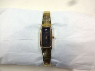 Vintage Ladies Citizen Diamond Gold Tone Black Face Wristwatch 2250 Vg