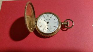 Elgin Pocket Watch 1897 Size 0 Full Hunter Case 14k Gold.  Runs