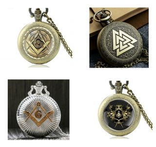 Masonic Pocket Watch Chain Steampunk Freemasons Illuminati Watches Unisex