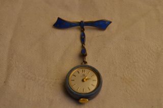 Bucherer Sterling Silver Enamel Guilloche Pendant Pin Brooch Watch 17j Blue Swis