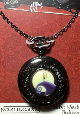 Disney The Nightmare Before Christmas Jack Sally Official Pocket Watch Necklace