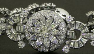 1950 ' s Platinum 13.  60CT VS1/F diamond flip - top ladies watch w/.  60CT center 2