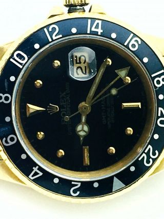 Vintage Rolex GMT Master 18k Yellow Gold 16758 Nipple Dial Automatic 40mm Watch 3