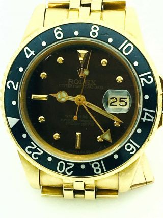 Vintage Rolex GMT Master 18k Yellow Gold 16758 Nipple Dial Automatic 40mm Watch 5