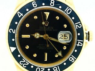 Vintage Rolex GMT Master 18k Yellow Gold 16758 Nipple Dial Automatic 40mm Watch 9
