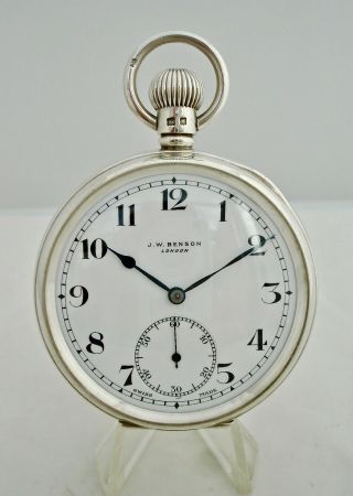 Solid Silver Antique Open Face J W Benson Pocket Watch Lon Jubilee 1935