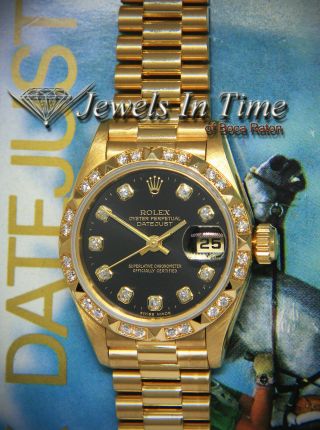 Rolex Datejust President 18k Yellow Gold Diamond Dial/Bezel Ladies Watch 69258 2