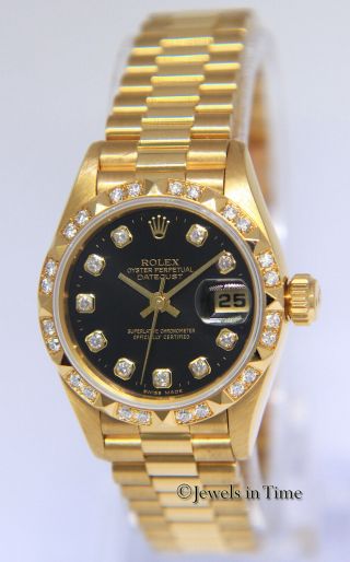 Rolex Datejust President 18k Yellow Gold Diamond Dial/Bezel Ladies Watch 69258 3