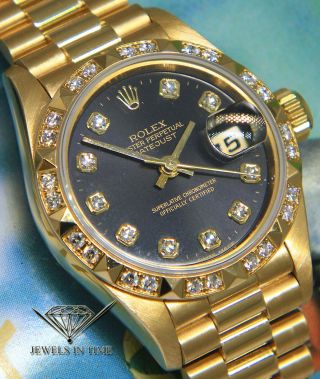 Rolex Datejust President 18k Yellow Gold Diamond Dial/Bezel Ladies Watch 69258 4