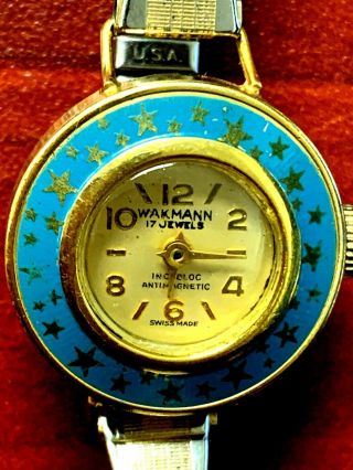 Vintage Wakmann 17 Jewel Incabloc Anti Magnetic Watch With Star Bordered Bezel - U