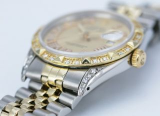 Rolex Mens Watch Datejust Gold & Steel Champagne dial Roman Numerals w/ Diamonds 3