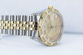 Rolex Mens Watch Datejust Gold & Steel Champagne dial Roman Numerals w/ Diamonds 6