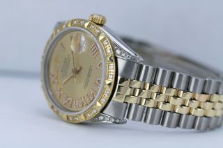 Rolex Mens Watch Datejust Gold & Steel Champagne dial Roman Numerals w/ Diamonds 7