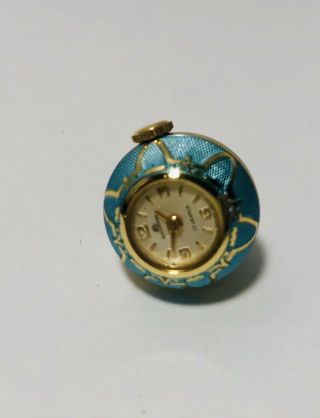 Vintage Bucherer 17 Jewel Guilloche Blue Enameled Swiss Pendant Ball Watch