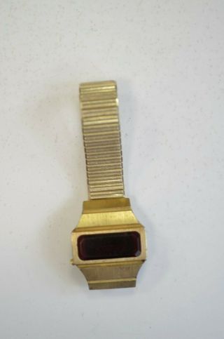 Vintage Gold Tone Stainless Digital Wristwatch With Case For Part/repair