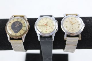 3 X Vintage Gents Wristwatches Hand - Wind Inc Eloga,  Bright & Sons Alarm