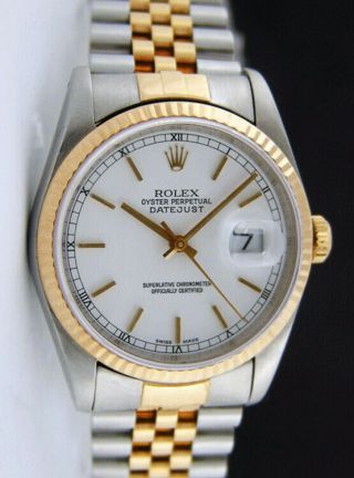 Rolex Datejust Yellow Gold White Index 16233 Jubilee Holes - Watch Chest