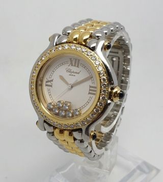 Chopard Happy Sport,  Gold And Steel Diamond Watch 7 Floating Diamonds W Papers