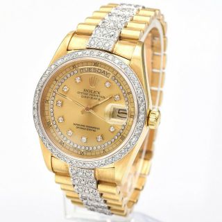 Vintage Rolex Day Date President Watch 18K Gold 3.  30 TCW Diamonds Men ' s Ref18038 2
