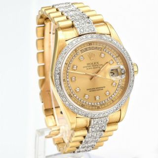 Vintage Rolex Day Date President Watch 18K Gold 3.  30 TCW Diamonds Men ' s Ref18038 3