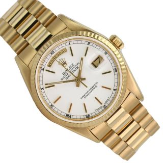 Rolex Watch Mens Day - Date 18038 Presidential 18k Yellow Gold White Stick Dial