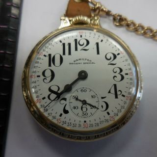 Hamilton 992b 21 Jewel Railway Special Pocket Watch & Chain Perfect