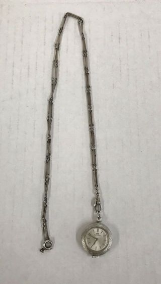 Vintage Bucherer Pendant Brushed Silver Tone Watch W/chain