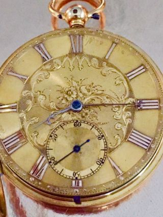 18 K Gold Large Verge Fusee Diamond Endstone Gold dial Accurate Watch 6