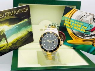 Estate Rolex Submariner 16613t Date Black Ss 18k Gold W/ Box & Books Classy