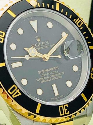 Estate Rolex Submariner 16613T Date Black SS 18k Gold w/ Box & Books Classy 9