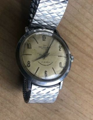 Vintage Paul Portinoux Co.  17 Jewel Alarm Stainless Steel Watch