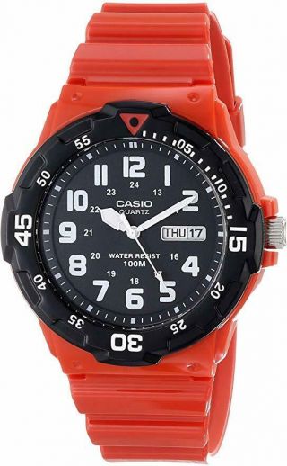 Mrw 200h Casio Red Rubber Strap Day Date 100m Analog Sports Watch