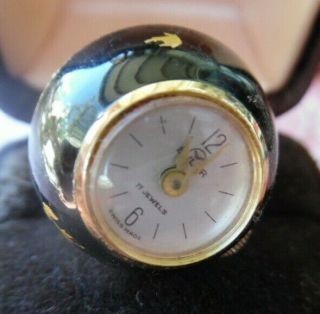 Vintage Buler Ball Pendant Watch 17 Jewels Black Gold