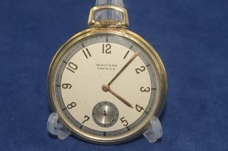 1940 Vtg Waltham Premier Colonial Keystone Solid 14k Gold Pocket Watch 17j
