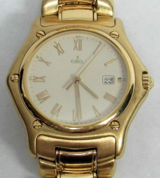 EBEL 1911 LARGE 18K SOLID GOLD DATE WRIST WATCH 887902 2