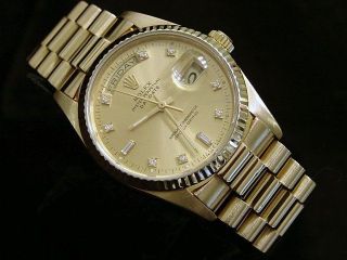 Mens Rolex 18k Yellow Gold Day Date President Watch FACTORY Diamond Dial 18038 2