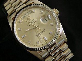 Mens Rolex 18k Yellow Gold Day Date President Watch FACTORY Diamond Dial 18038 3