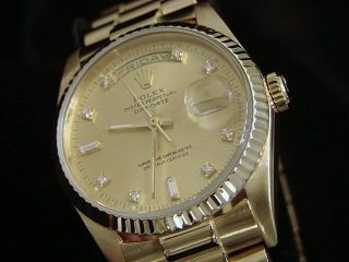 Mens Rolex 18k Yellow Gold Day Date President Watch FACTORY Diamond Dial 18038 4