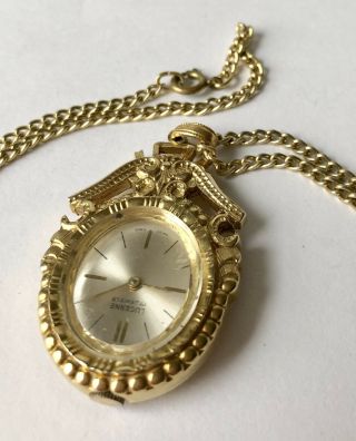 Vintage Ladies Lucerne 17 Jewels Swiss Made Wind Up Gold Chain Necklace Watch